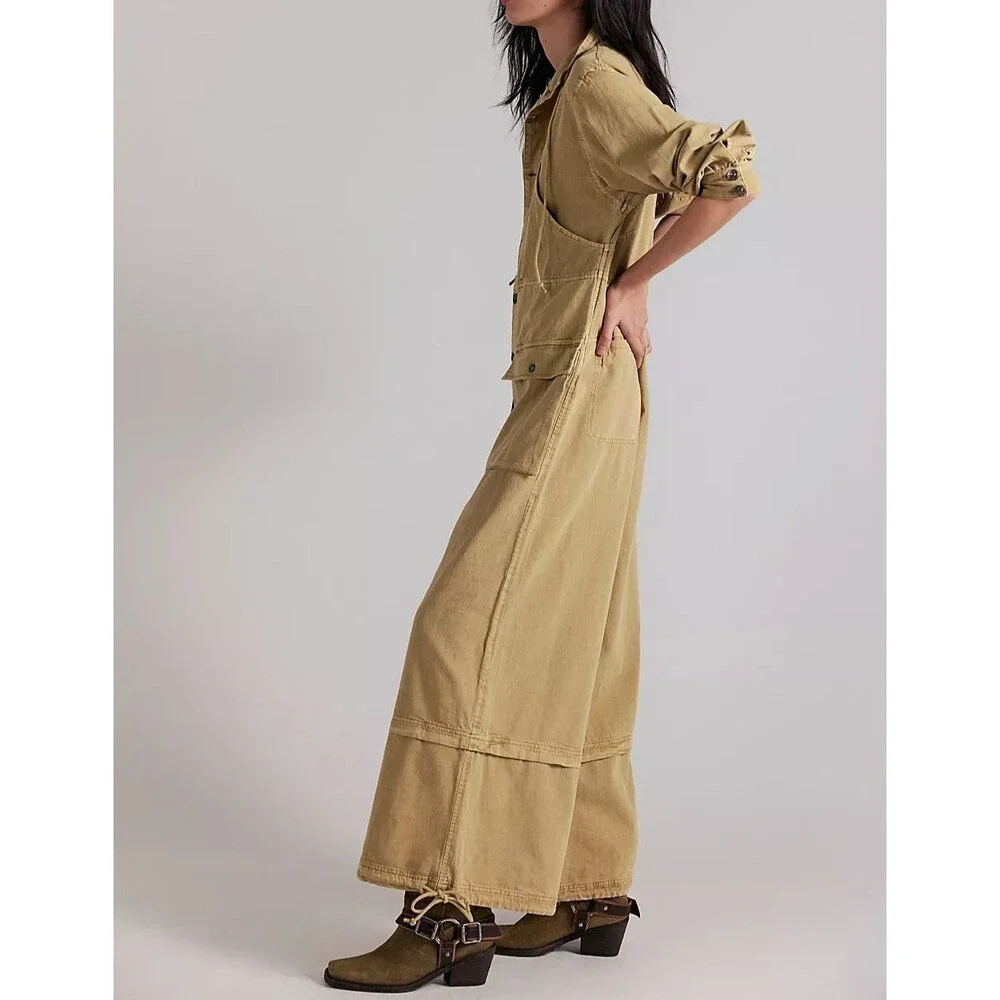 Free People We The Free High-Line One-Piece Jumpsuit Twill Dress Cotton M 286874 - Picture 3 of 10